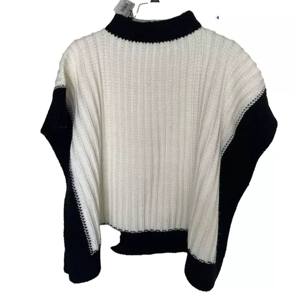 Rebecca Minkoff Colorblock Rib Poncho in Cream Ivory & Black One Size - BNWT